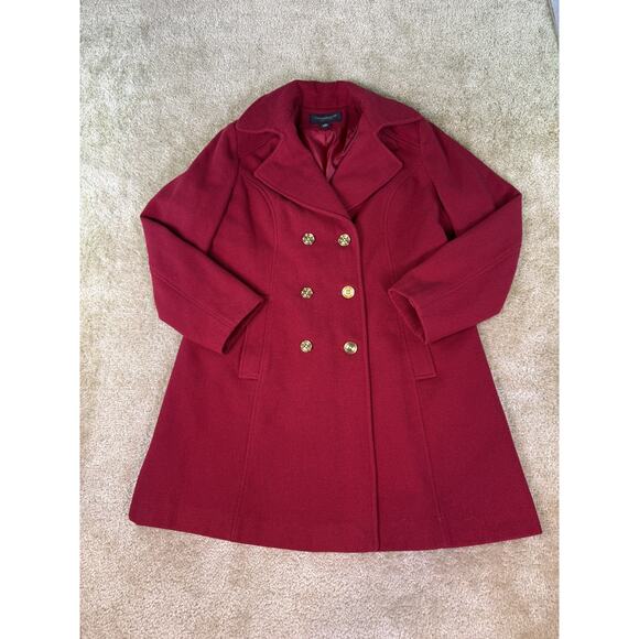 LIZ CLAIBORNE Coat Size XL Double Breasted Stretch Corduroy Red Wool Blend - Picture 1 of 8